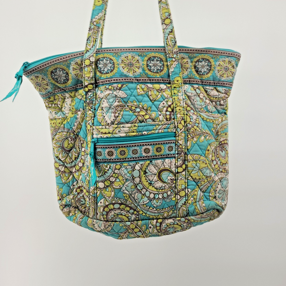 Vera Bradley Villager Tote Bag Retired Peacock Paisley Floral Cotton Purse Teal